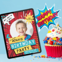 Fête d'anniversaire bande dessinée rouge avec phot
