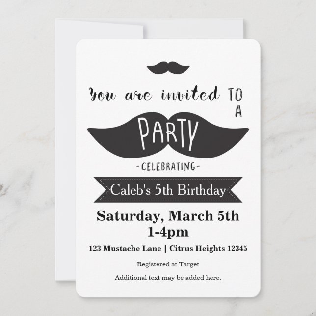 Invitation Fête d'anniversaire Bash de la moustache Invitatio (Devant)
