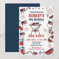 Fête d'anniversaire BBQ du 4 juillet dessinée à la