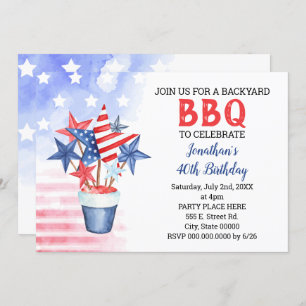 Invitation Fête d'anniversaire BBQ rouge blanc et bleu