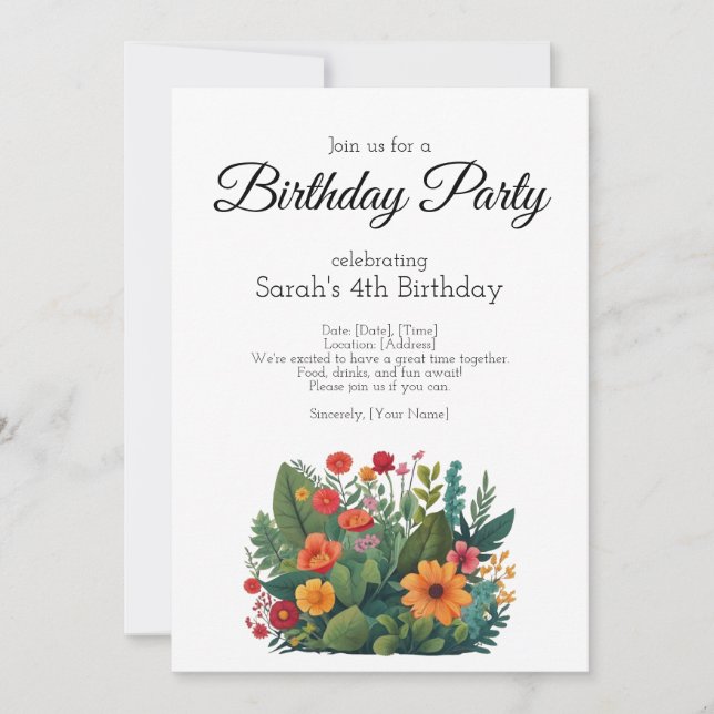 Invitation fête d'anniversaire, beaucoup de plante (Devant)