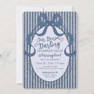 Invitation Fête d'anniversaire Bébé en Jean Bleu Coquette Den