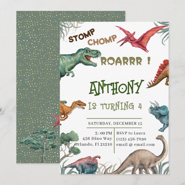 Invitation Fête d'anniversaire bébé moderne trépigner mâcher  (Devant / Derrière)