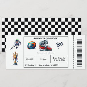 Invitation Fête d'anniversaire Billet de Voiture de Course