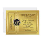 Fête d'anniversaire billet VIP élégant or