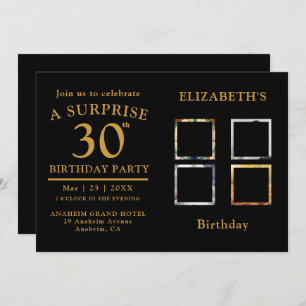 Invitation Fête d'anniversaire Black Gold Photo Collage Invit