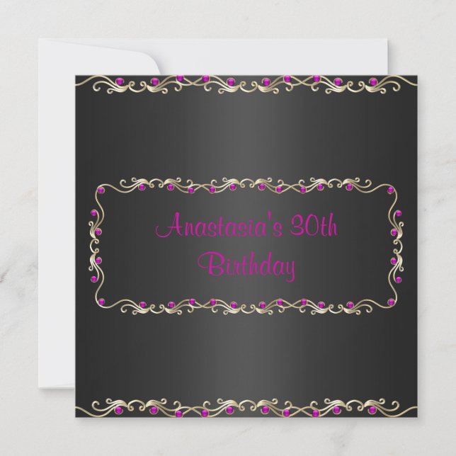 Invitation fête d'anniversaire Black Gold Pink Jew (Devant)