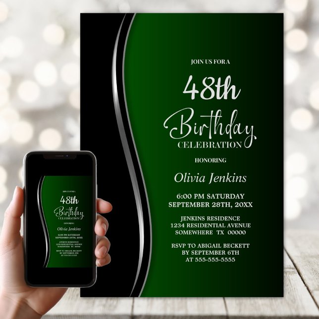 Invitation Fête d'anniversaire Black Green (Créateur téléchargé)