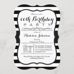 Invitation Fête d'anniversaire Black & White Stripes