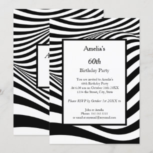 Invitation Fête d'anniversaire Black White Wave