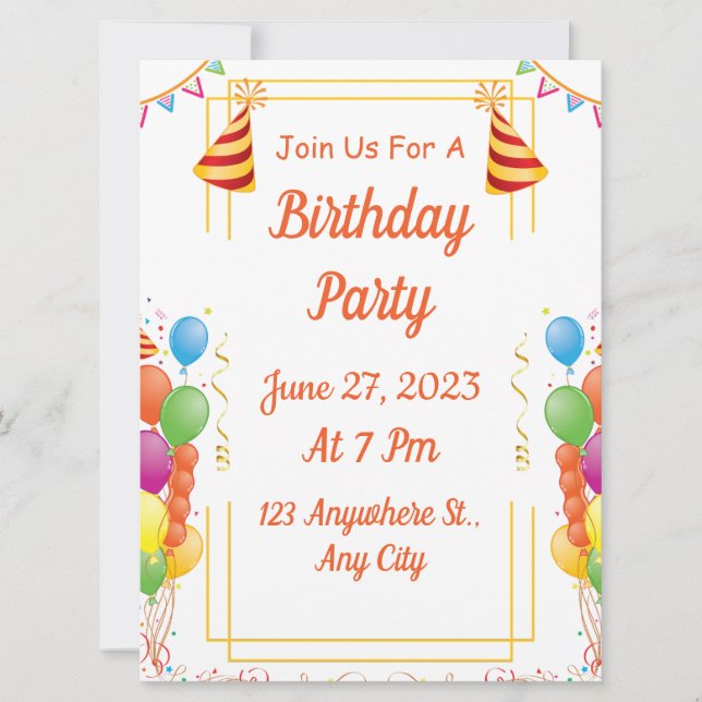 Invitation Fête d'anniversaire blanche moderne (Devant)