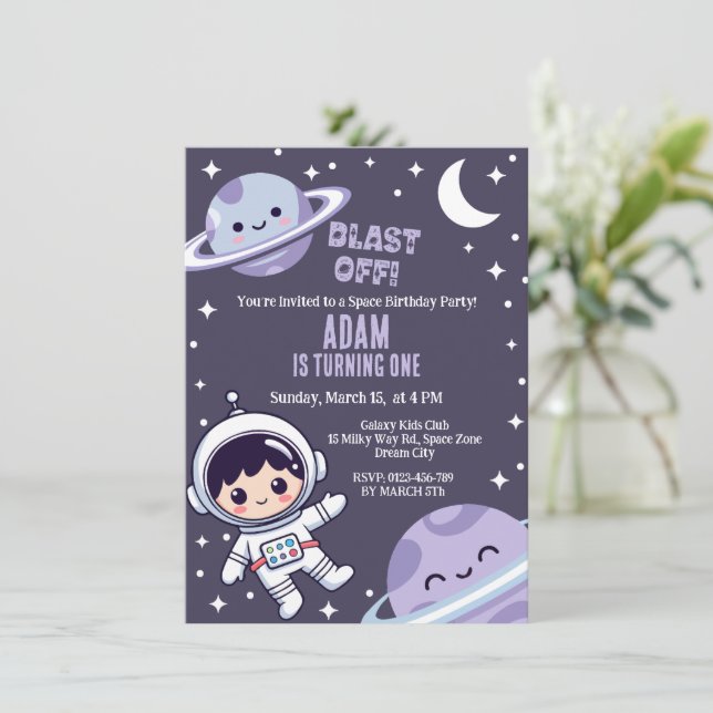 Invitation Fête d'anniversaire Blast Off dans l'espace - 1er  (Debout devant)