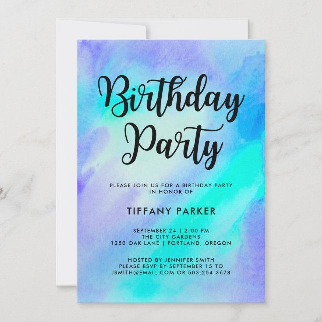 Invitation Fête d'anniversaire bleu et turquoise (Devant)