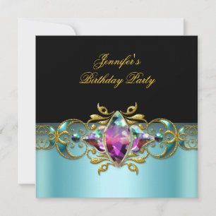 Invitation Fête d'anniversaire bleu lilas rose noir image orn
