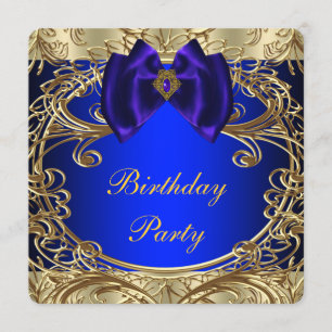 Invitation Fête d'anniversaire bleu royal et or