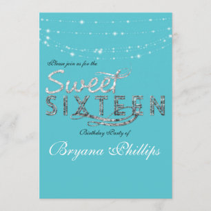 Invitation Fête d'anniversaire bleu sarcelle pailleté Sweet 1