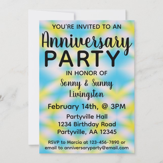 Invitation Fête d'anniversaire bleu Tie Dye (Devant)