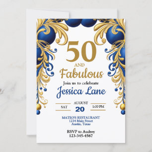 Invitation Fête d'anniversaire bleu vif et or plat
