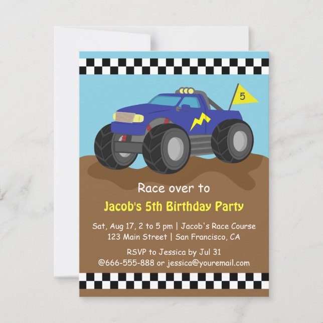 Invitation Fête d'anniversaire bleue fraîche de camion de (Devant)