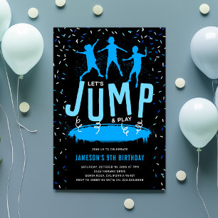 Invitation Fête d'anniversaire bleue pour enfants sur trampol