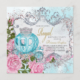 Invitation Fête d'anniversaire bleue rose et turquoise royale