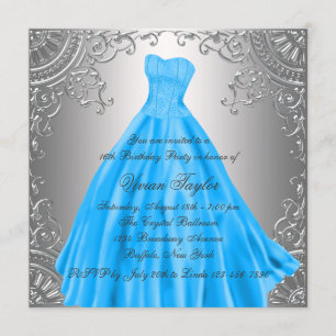 Invitation Fête d'anniversaire bleue turquoise argentée de