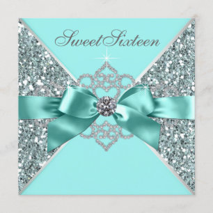Invitation Fête d'anniversaire bleue turquoise du bonbon 16 à