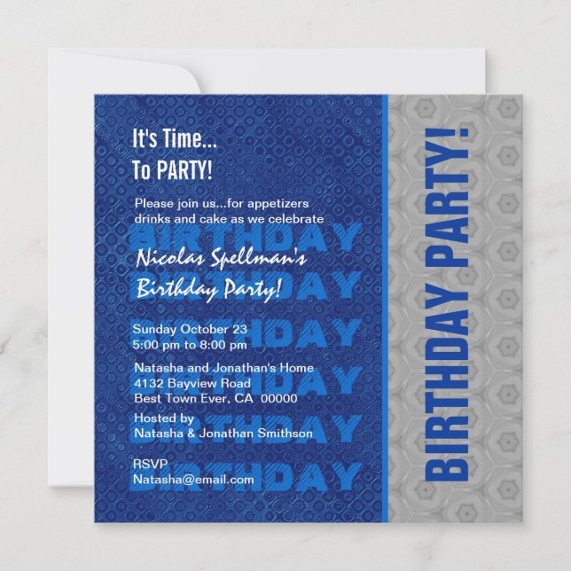 Invitation Fête d'anniversaire Blue and Silver Recyclé No Yea (Devant)