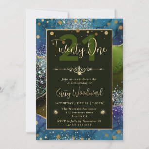 Invitation Fête d'anniversaire Blue & Green & Gold Paillettes