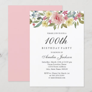Invitation Fête d'anniversaire Blush Botanical Watercolor 100