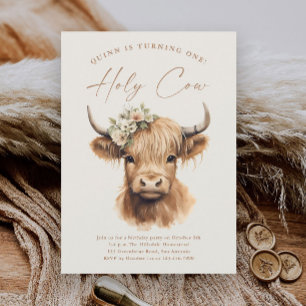Invitation Fête d'anniversaire bohème enfantine Vache des Hig