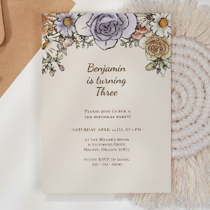 Invitation Fête d'anniversaire Bohème Vintage Floral tous âge
