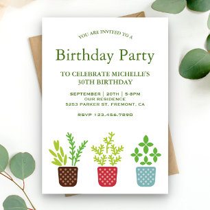 Invitation Fête d'anniversaire botanique avec des plantes en
