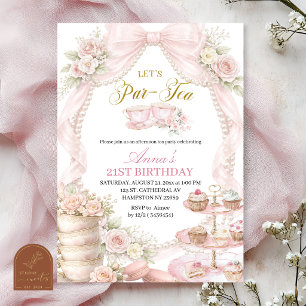 Invitation Fête d'anniversaire Bow and Pearl Tea
