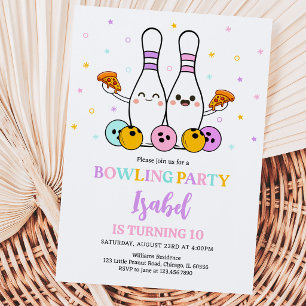 Invitation Fête d'anniversaire Bowling Pastel et Pizza