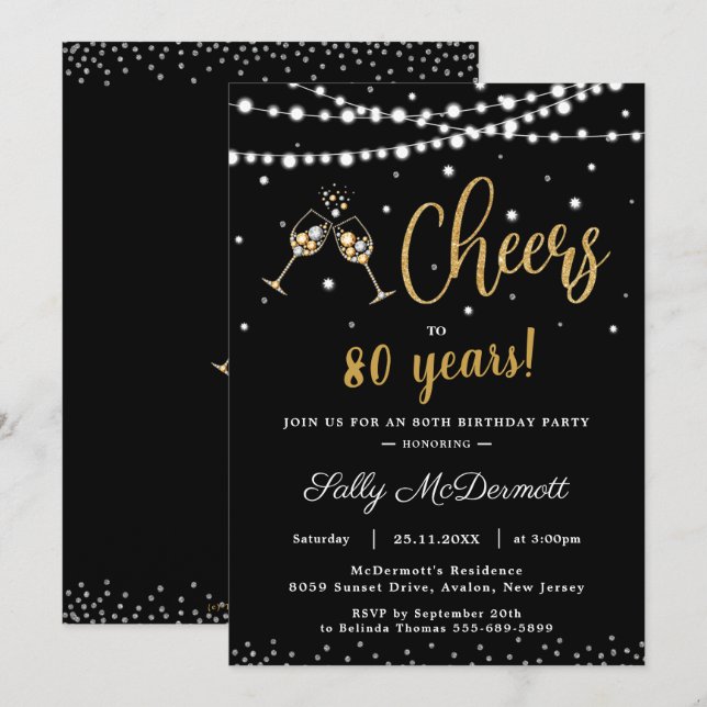 Invitation Fête d'anniversaire Bubbly N'importe quel âge Blac (Devant / Derrière)