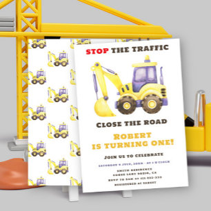 Invitation Fête d'anniversaire Camion de construction Excavat