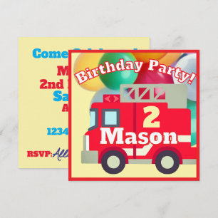 Invitation Fête d'anniversaire camion de pompiers Emoji