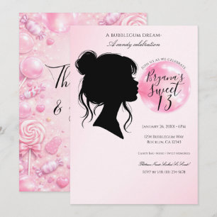 Invitation Fête d'anniversaire Candy Dream Bubblegum Rose