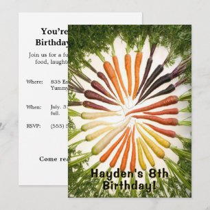 Invitation Fête d'anniversaire Carotte Arc-en-ciel Nom person