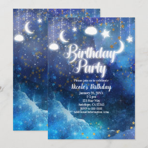 Invitation Fête d'anniversaire Céleste Fantastique avec Étoil