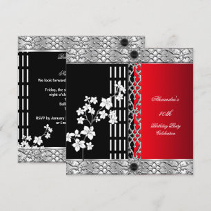Invitation Fête d'anniversaire Cerisiers rouges asiatiques en