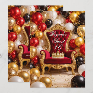 Invitation Fête d'anniversaire Chaise Royale et Couronne Roug
