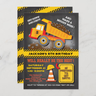Invitation Fête d'anniversaire Chalkboard Dump Truck Construc