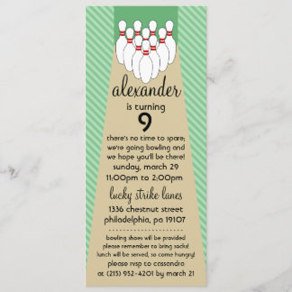 Invitation Fête d'anniversaire chanceuse verte de bowling de