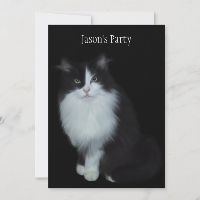 Invitation Fête d'anniversaire Chat sur fond noir (Devant)