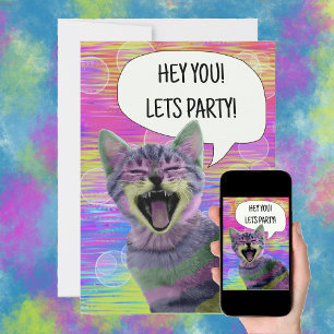 Invitation Fête d'anniversaire chaton punk mignon drôle 