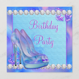 Invitation Fête d'anniversaire chaussure à talon haut violet 