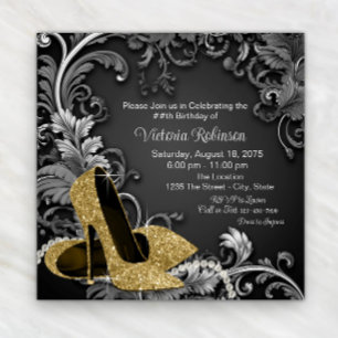 Invitation Fête d'anniversaire chaussure or femme noire