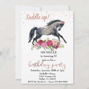 Invitation Fête d'anniversaire Cheval à selle rose